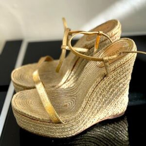 Gucci Gold Platform Wedge Sandals